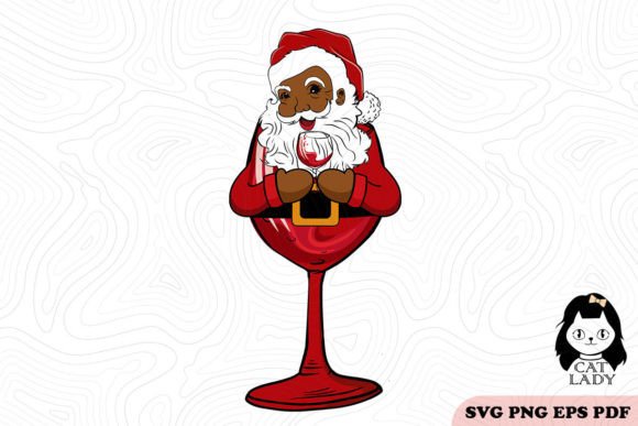 Black Santa Claus Wine Cup SVG PNG