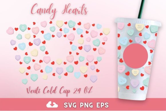 Candy Hearts 24oz Venti Cold Cup SVG