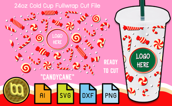 Candycane Christmas 24oz Cold Cup SVG