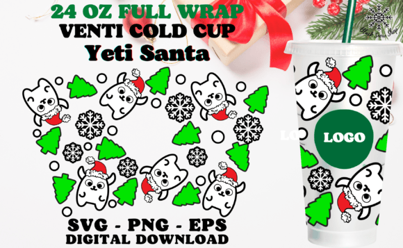 Cute Yeti Christmas Wrap Cold Cup SVG