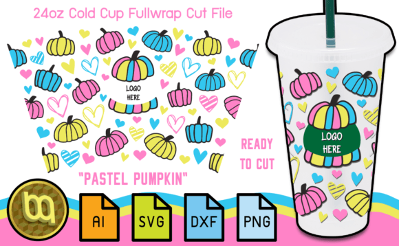 Pastel Pumpkin Fall 24oz Cold Cup SVG